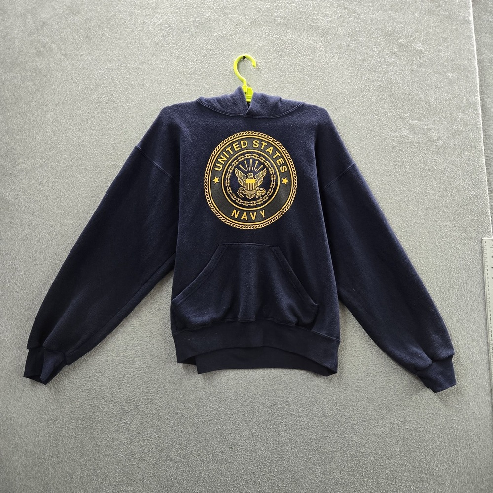 VINTAGE US Navy Men Hoodie M Navy Made In USA Fleece United States Pullover